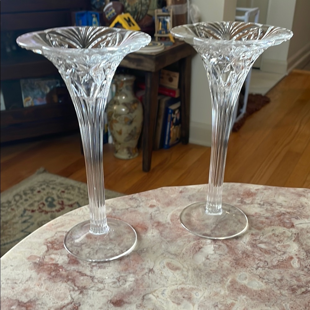 EUC Vintage Pair Of  Elegant Crystal Glass Heavier Weight Taper Candle Holders